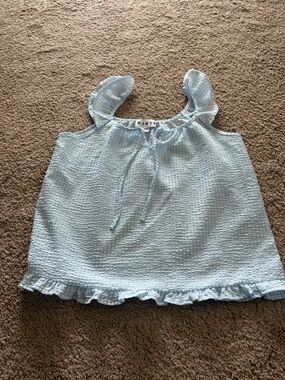 Light Blue Gingham Ruffle Strap Top